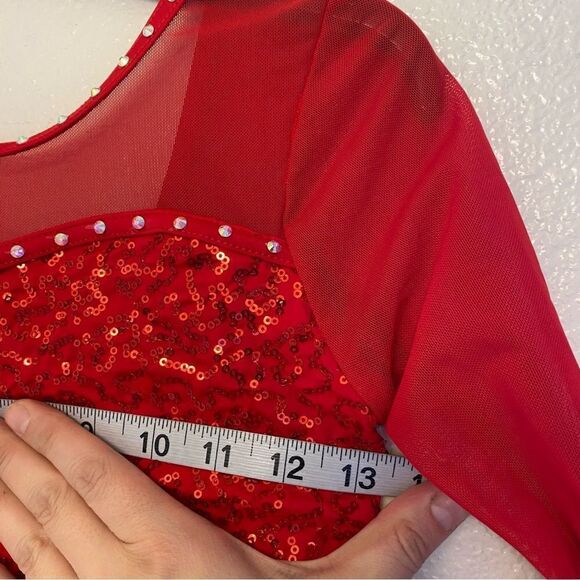 WEISSMAN Elite Dance Costume red fringe Tell Me You Love Me SQ13193 LC child - Picture 5 of 10
